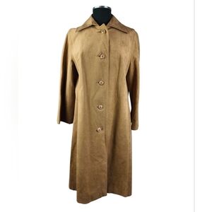 Vintage Eres Camel Faux Suede Long Coat Alcantara Lined Classic Elegant